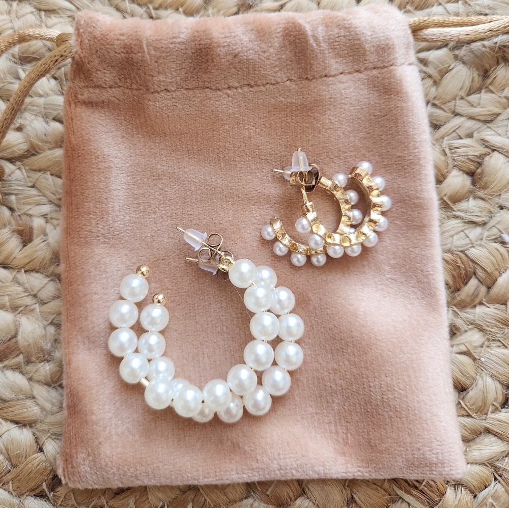2/$20 NWOT Gold/Pearl Hoop Earring Set